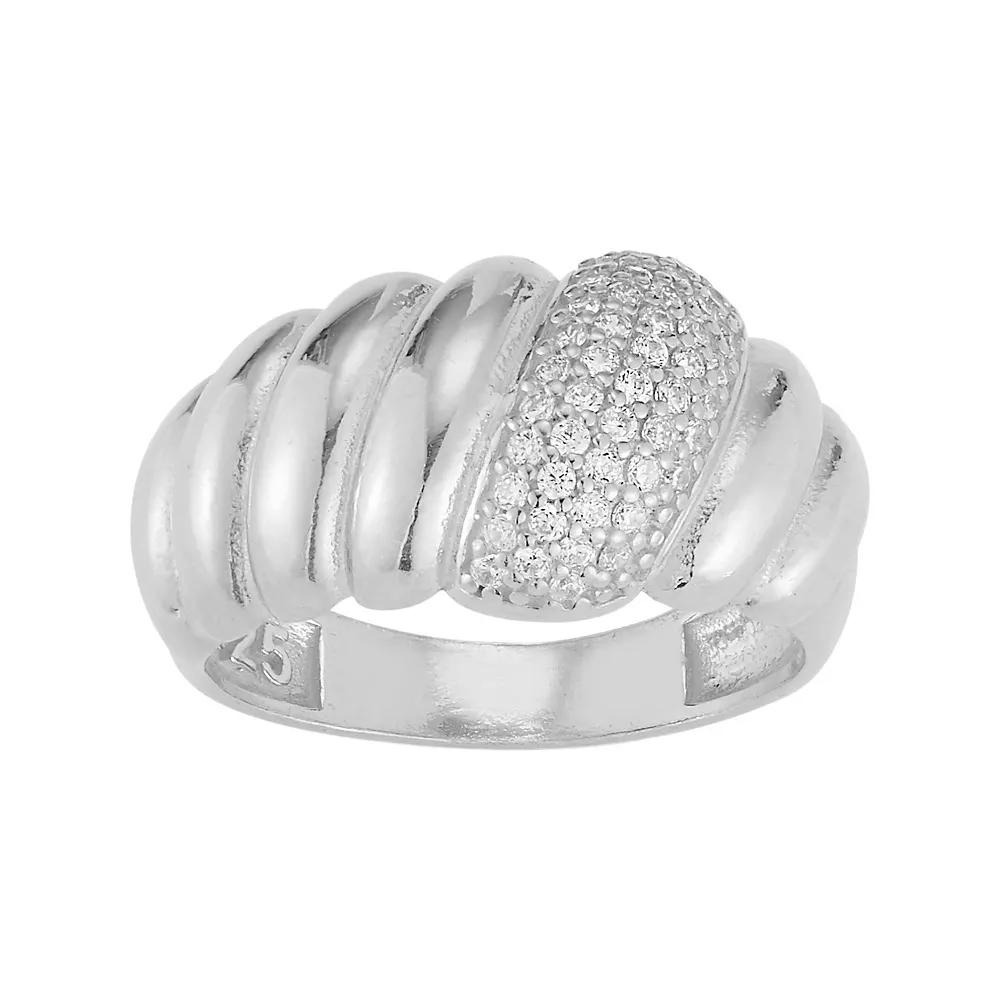 Sunkissed Sterling Sterling Silver Pave Cubic Zirconia Bold Croissant Ring, Women's, Size: 6, Silver Tone Product Image