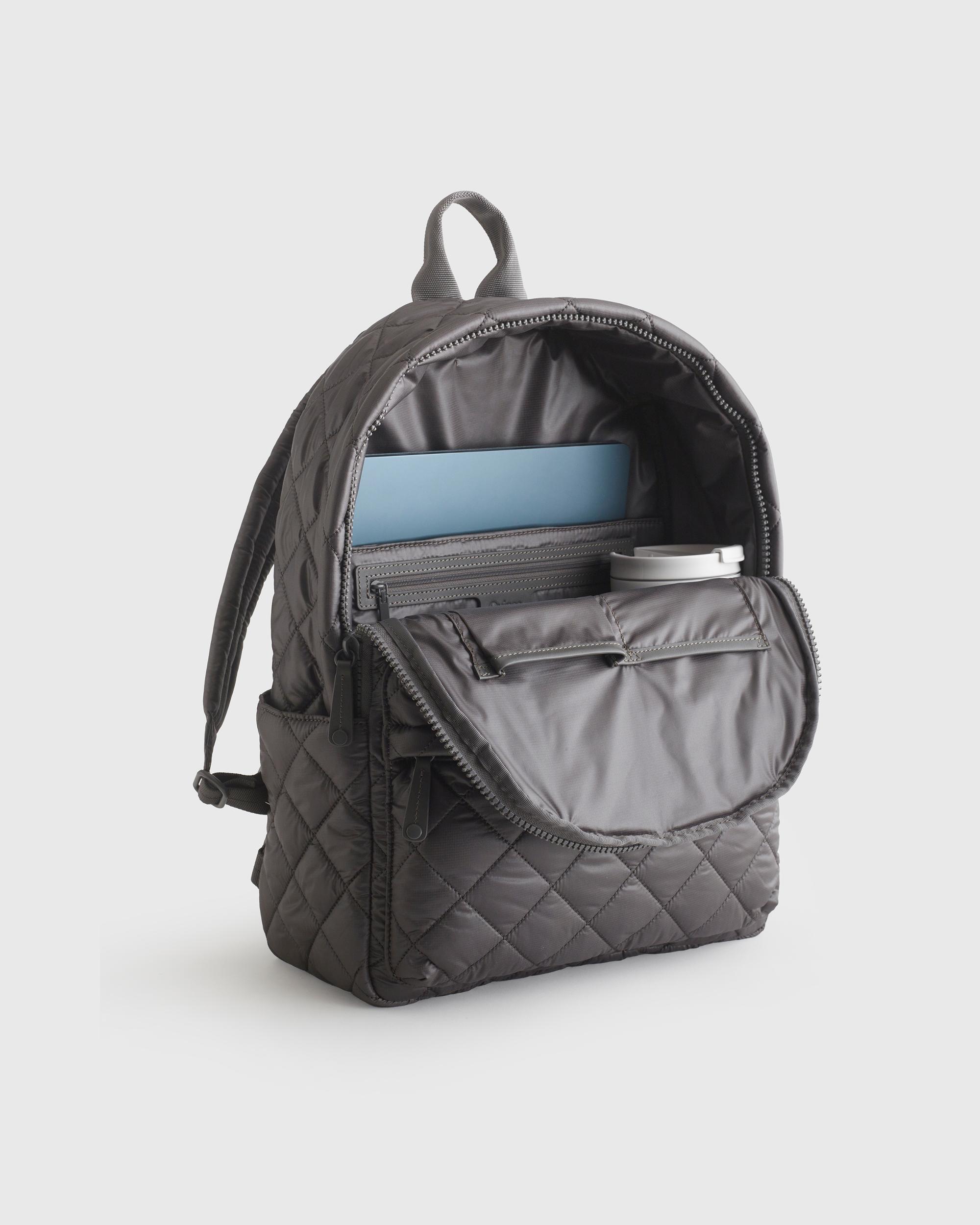 Quince | Women's Transit Quilted Commuter Backpack in Charcoal, Nylon Product Image