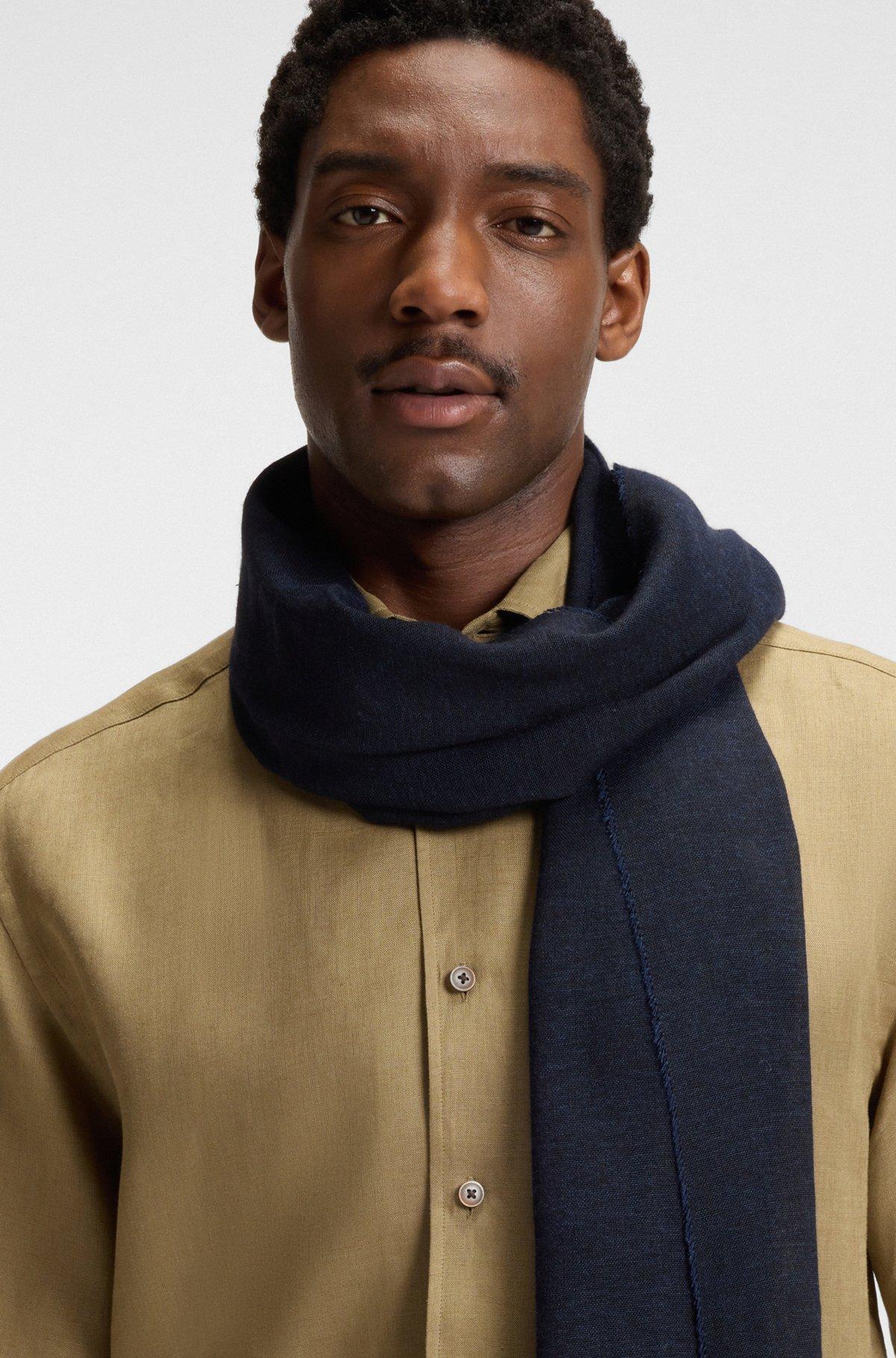 BOSS - BECKHAM x BOSS lightweight two-tone scarf with linen - Dark Blue Product Image