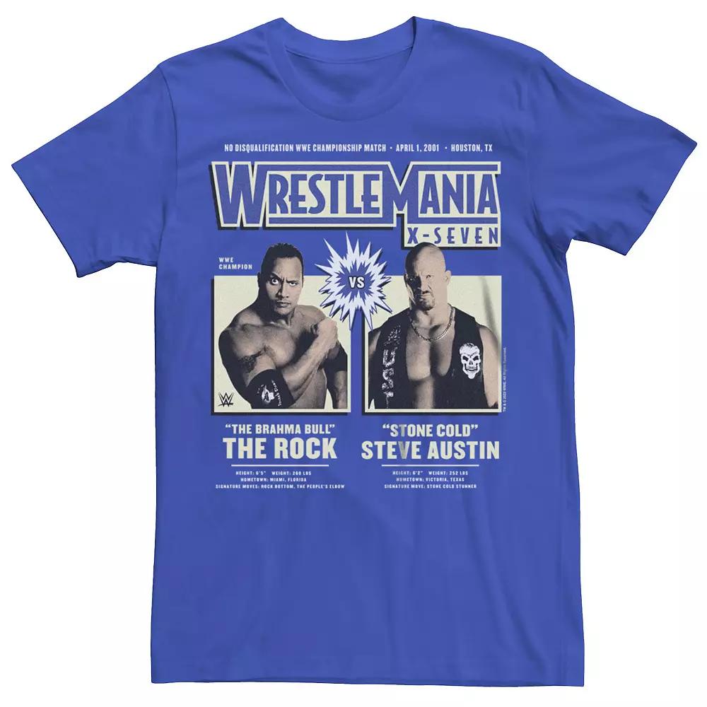 Men's WWE Wrestlemania X-Seven The Rock vs Steve Austin Retro Poster Graphic Tee,  Product Image