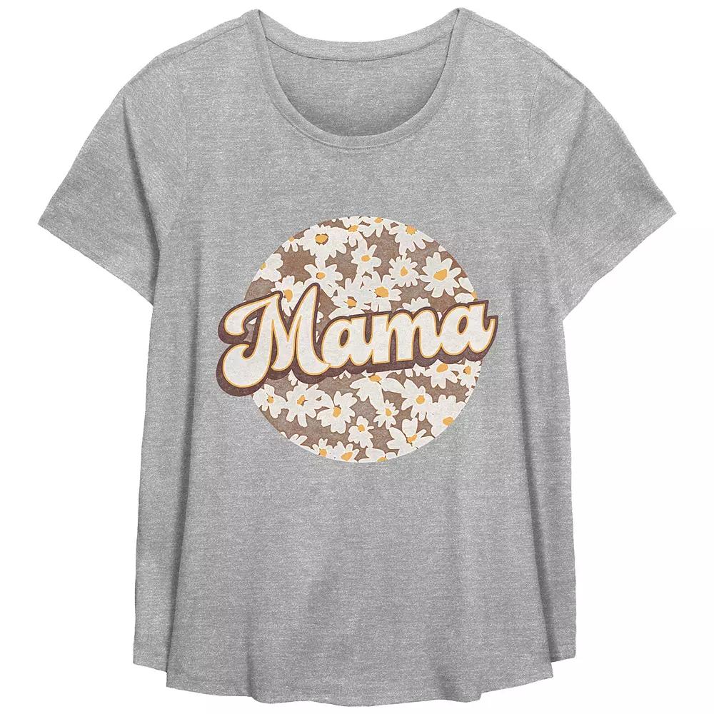 Plus Size Mama Flower Print Scoop Hem Flow Graphic Tee, Women's, Size: 1XL, Grey Gray Product Image