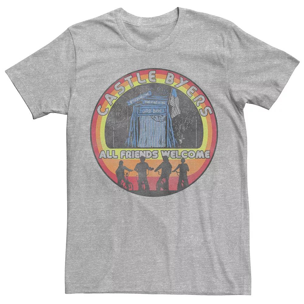 Men's Stranger Things Group Shot Castle Byers All Friends Welcome Tee, Size: XS, Athletic Grey Product Image