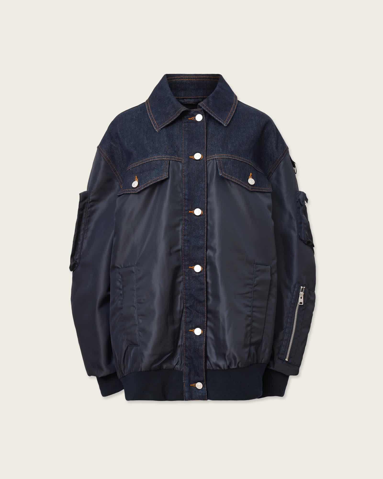 Verity Relaxed Fit Bomber Jacket NAVY BLUE | ALLSAINTS US Product Image