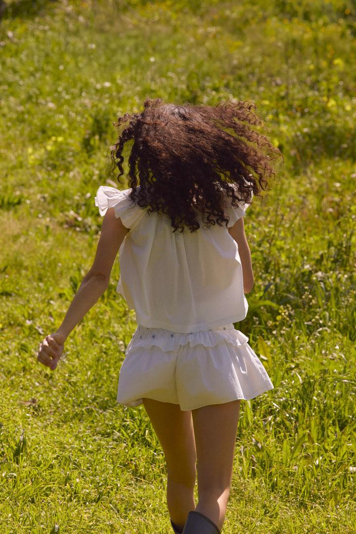 Birdie Bow Smocked Short — White Product Image