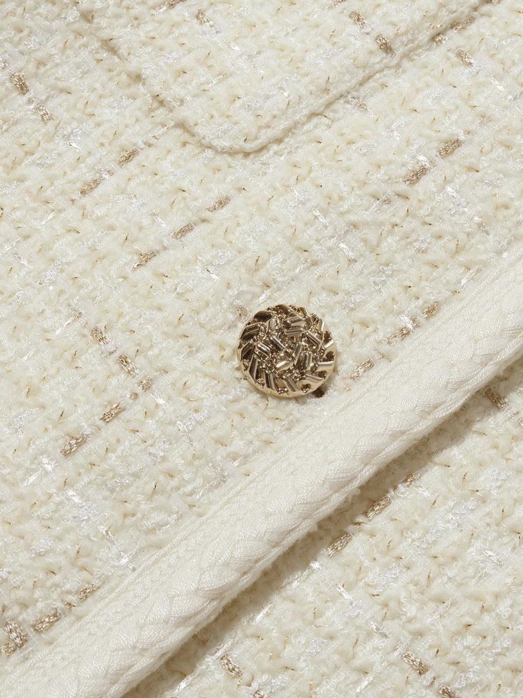 White Knitted Tweed Crop Jacket Product Image