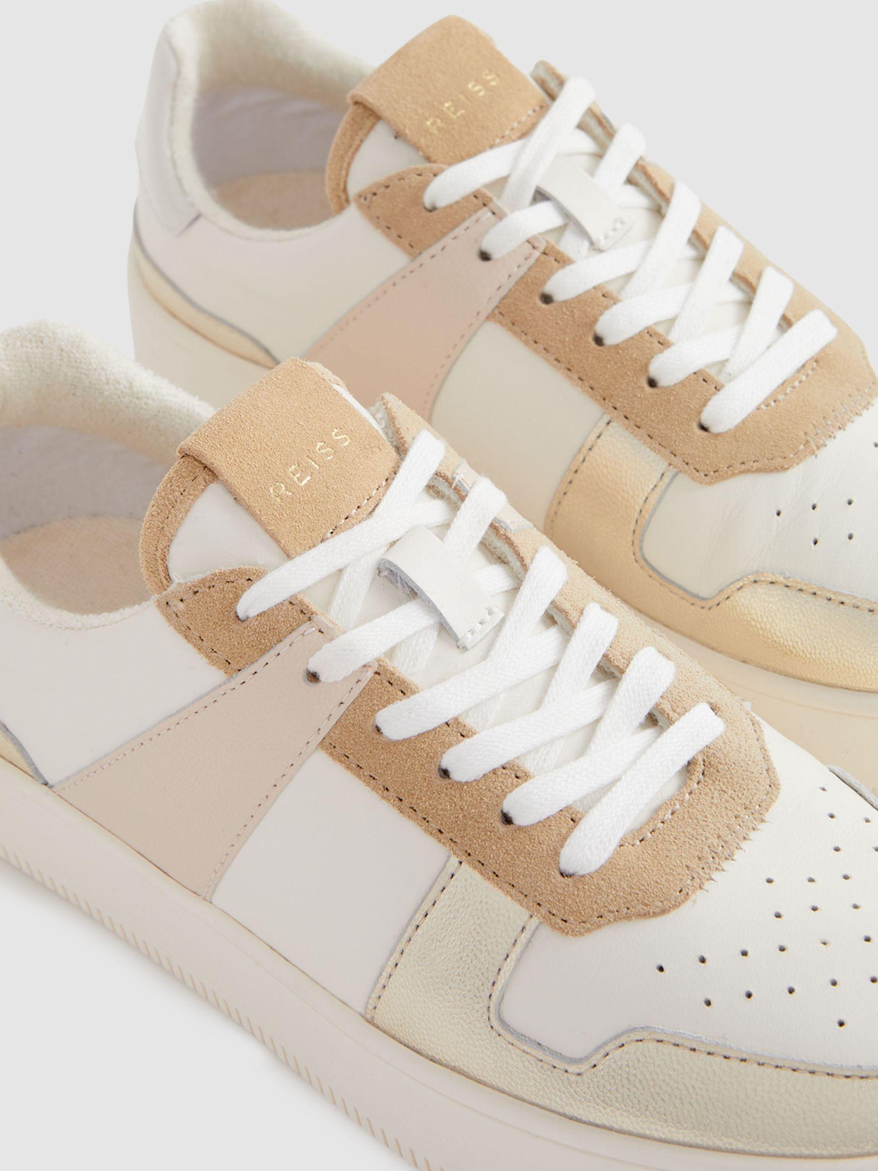 Mid Top Leather Trainers in White/Gold Product Image
