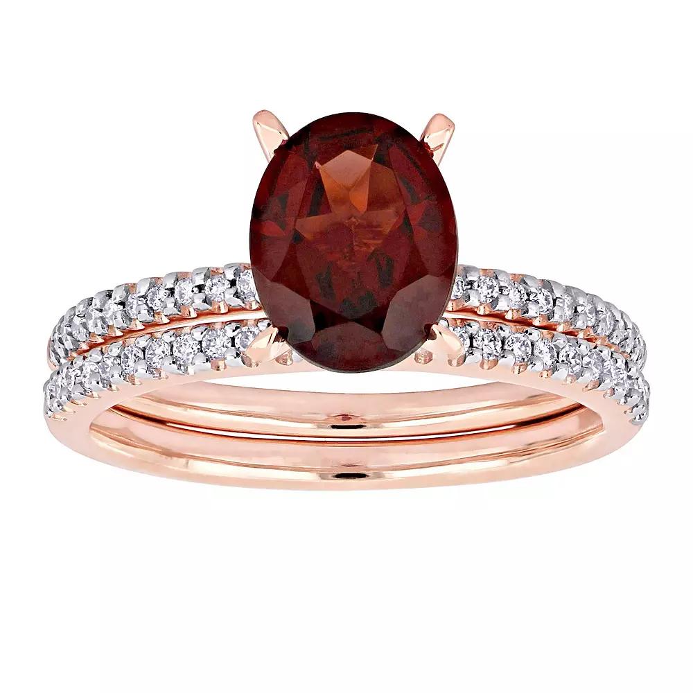 Stella Grace 14k Rose Gold Oval Garnet & 1/4 Carat T.W. Diamond Engagement Ring Set, Women's, Size: 7, 14k Rsgold Product Image