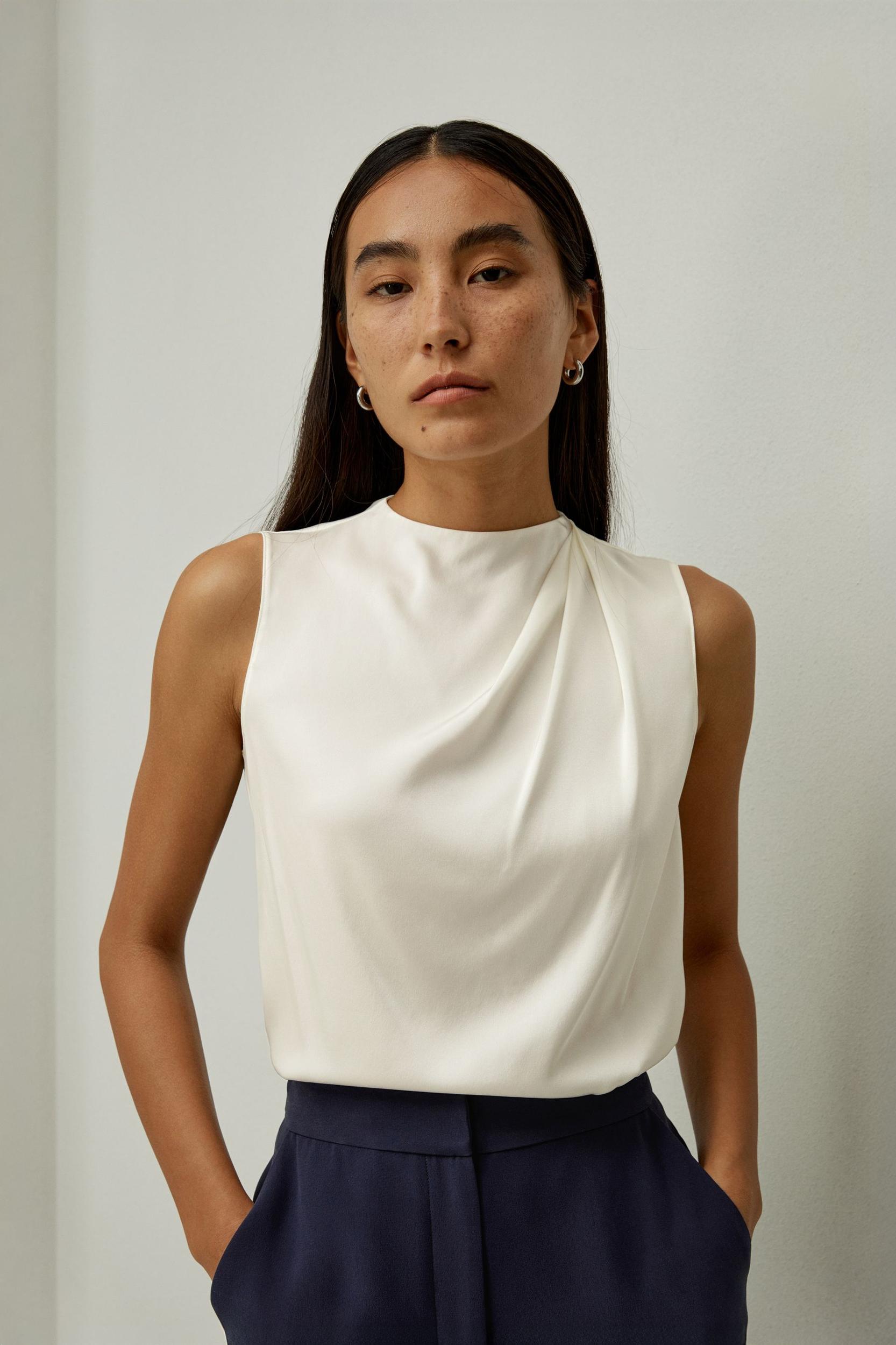 LILYSILK Silk Sleeveless Top - for Women - Black Silk Double Joe - Distinctive Half-Turtleneck Tops L Product Image