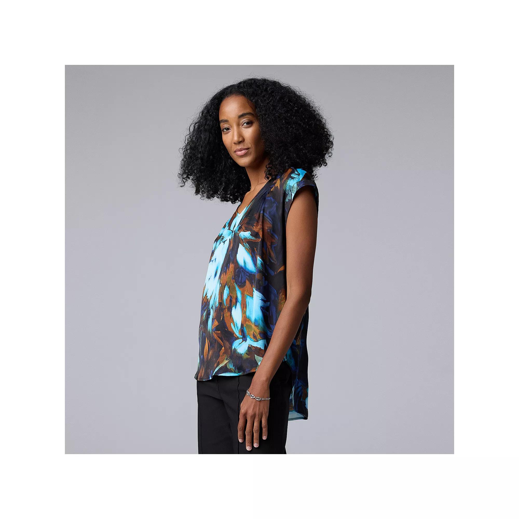 Women's Simply Vera Vera Wang V-Neck Top, Size: XS, Blue Brown Bouquet Product Image