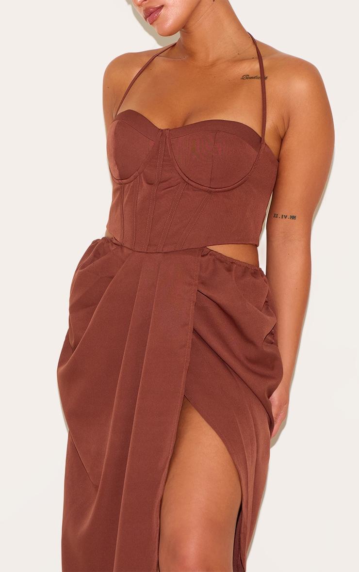Plus Chocolate Corset Ruched Maxi Dress Product Image