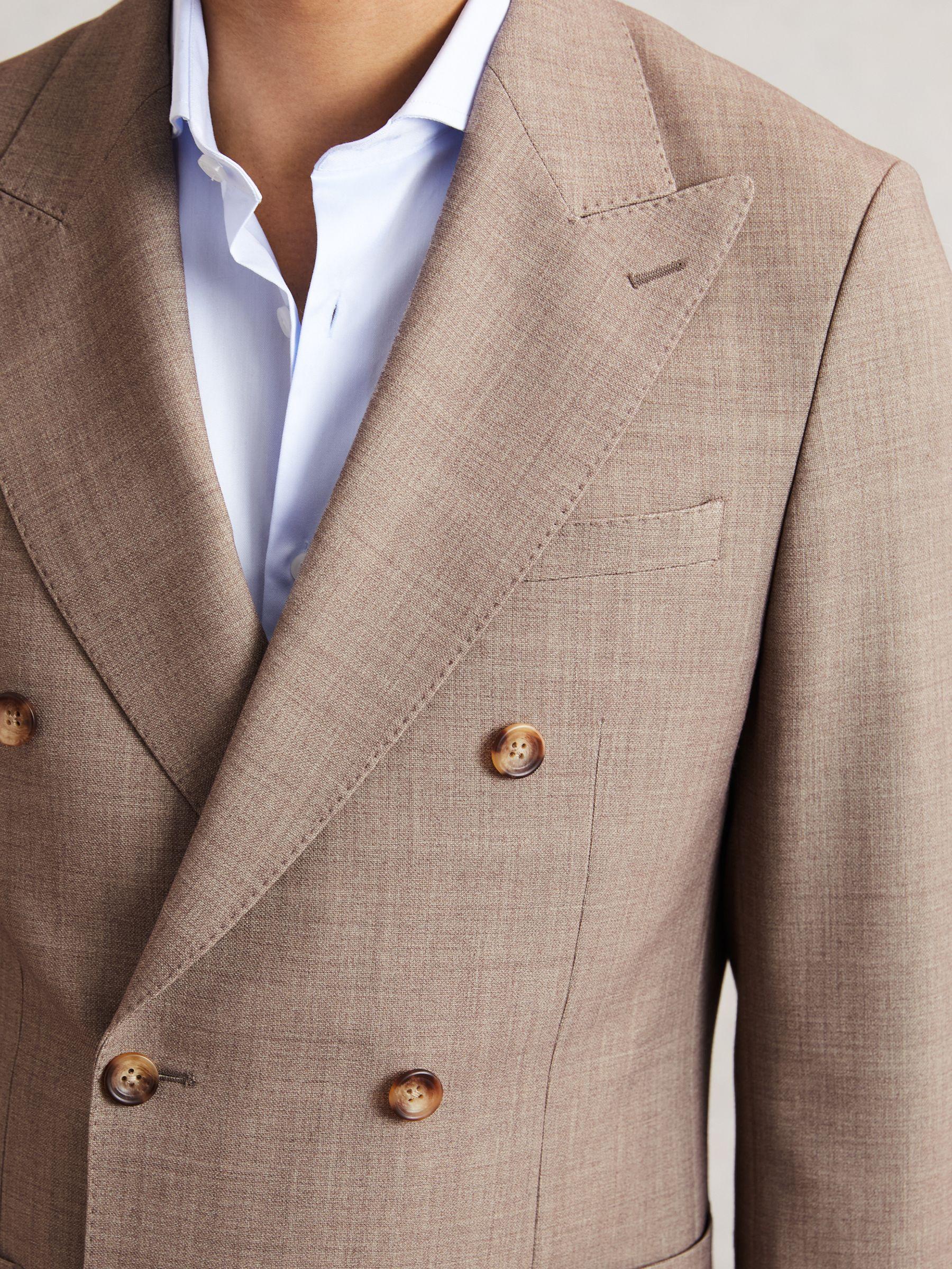 Slim-Fit Double-Breasted Textured Suit Blazer With Wool in Brown Product Image