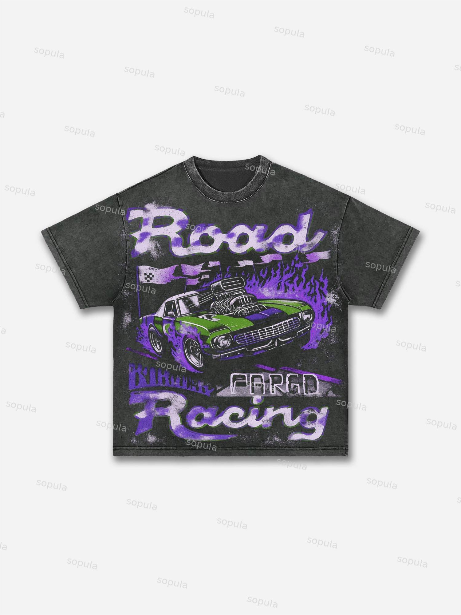 Vintage 70s Road Racing Graphic Print Acid Wash T-shirt Product Image