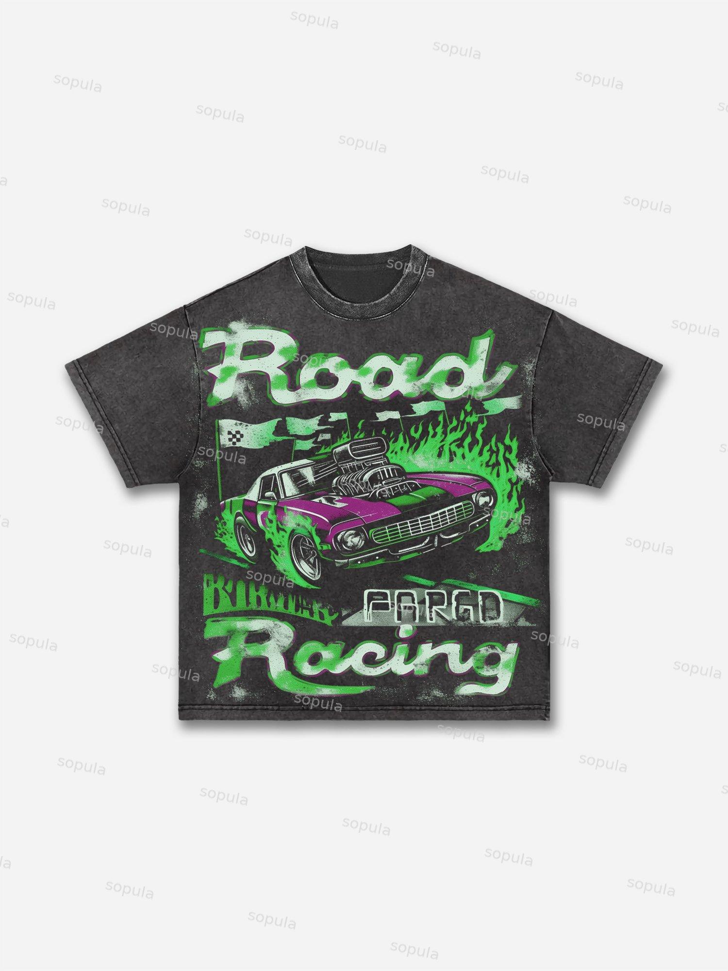 Vintage 70s Road Racing Graphic Print Acid Wash T-shirt Product Image