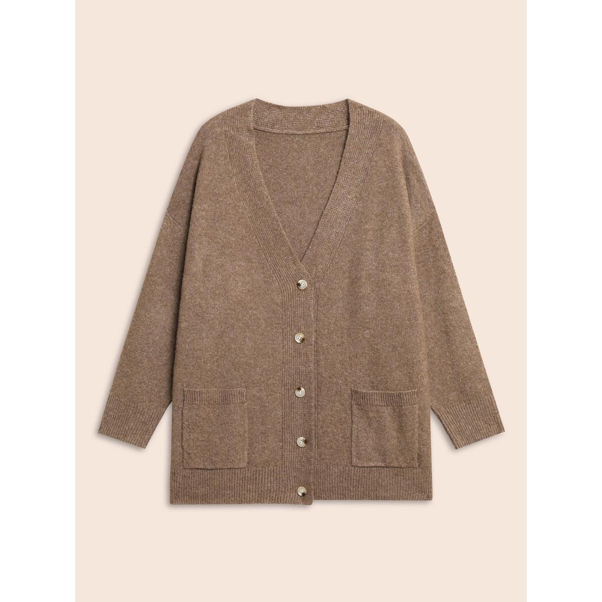Plus Size Airy Cozy V Neck Cardigan Tan Women Basics Loose Long Sleeve Everyday Cardigans BloomChic 26/4X Product Image
