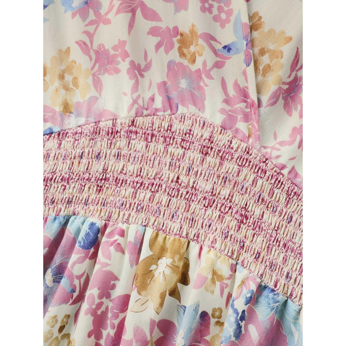 Plus Size Floral Shirred Waist Slit Midi Dress Lilac Women Overlap Collar Short sleeve Curvy BloomChic 14-16/1X Product Image