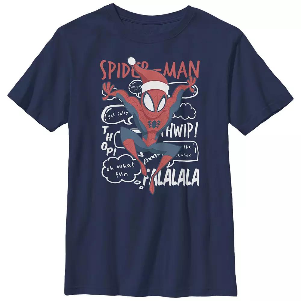 Boys 8-20 Husky Marvel Spider-Man Wearing Santa Hat Crewneck Graphic Tee, Boy's,  Product Image