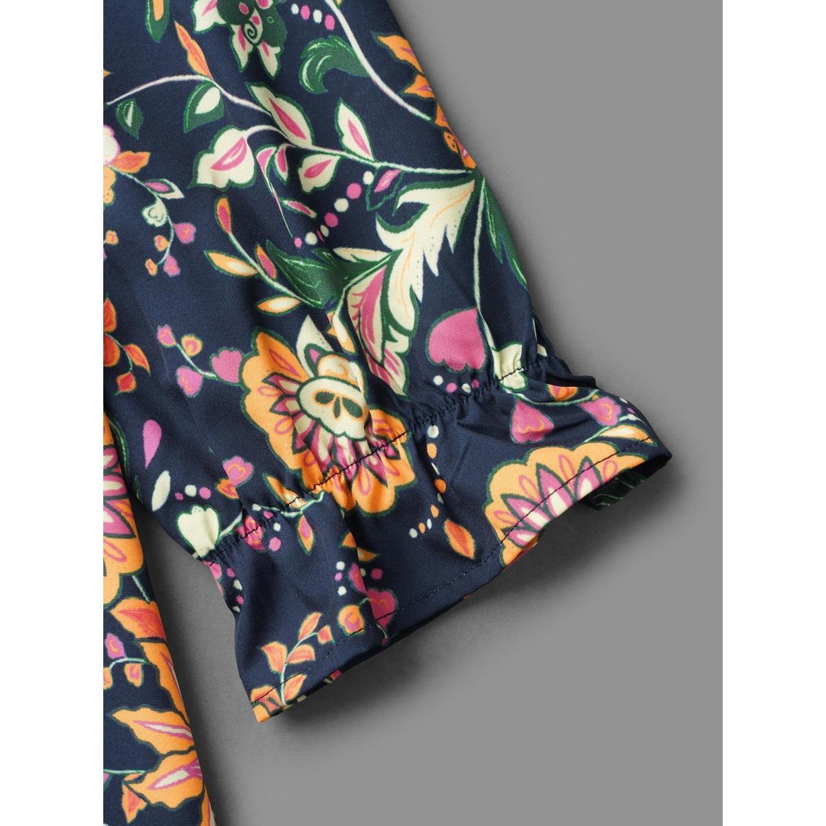 Plus Size Square Neck Floral Boho Print Midi Dress Black Women Resort Ruffles Square Neck Long Sleeve Curvy BloomChic 10/M Product Image