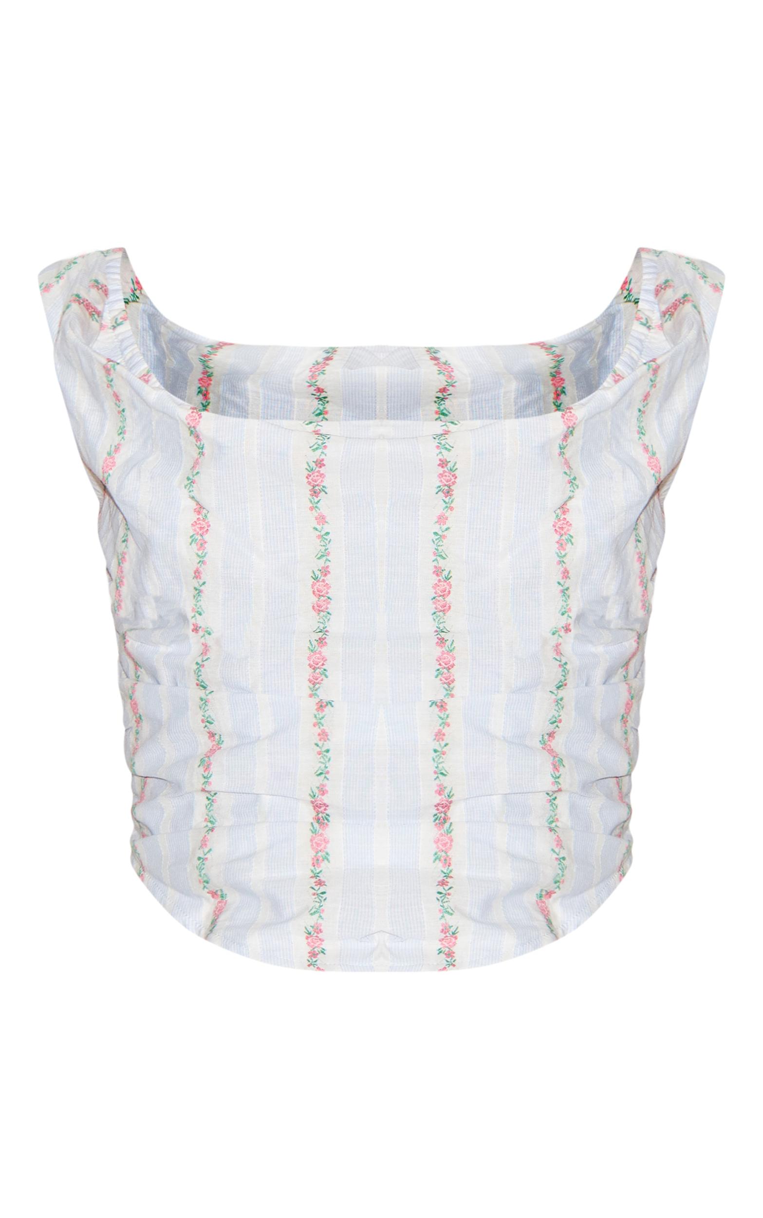 Pastel Blue Stripe Ditsy Print Ruched Corset Top Product Image