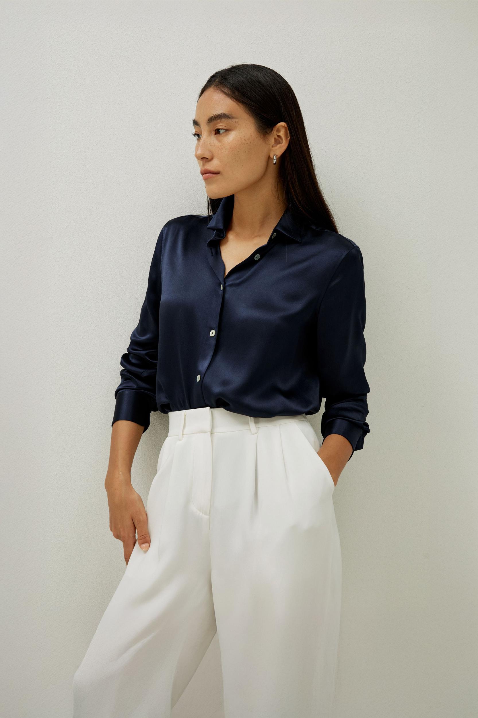 Elegant Button Up Silk Shirt Product Image