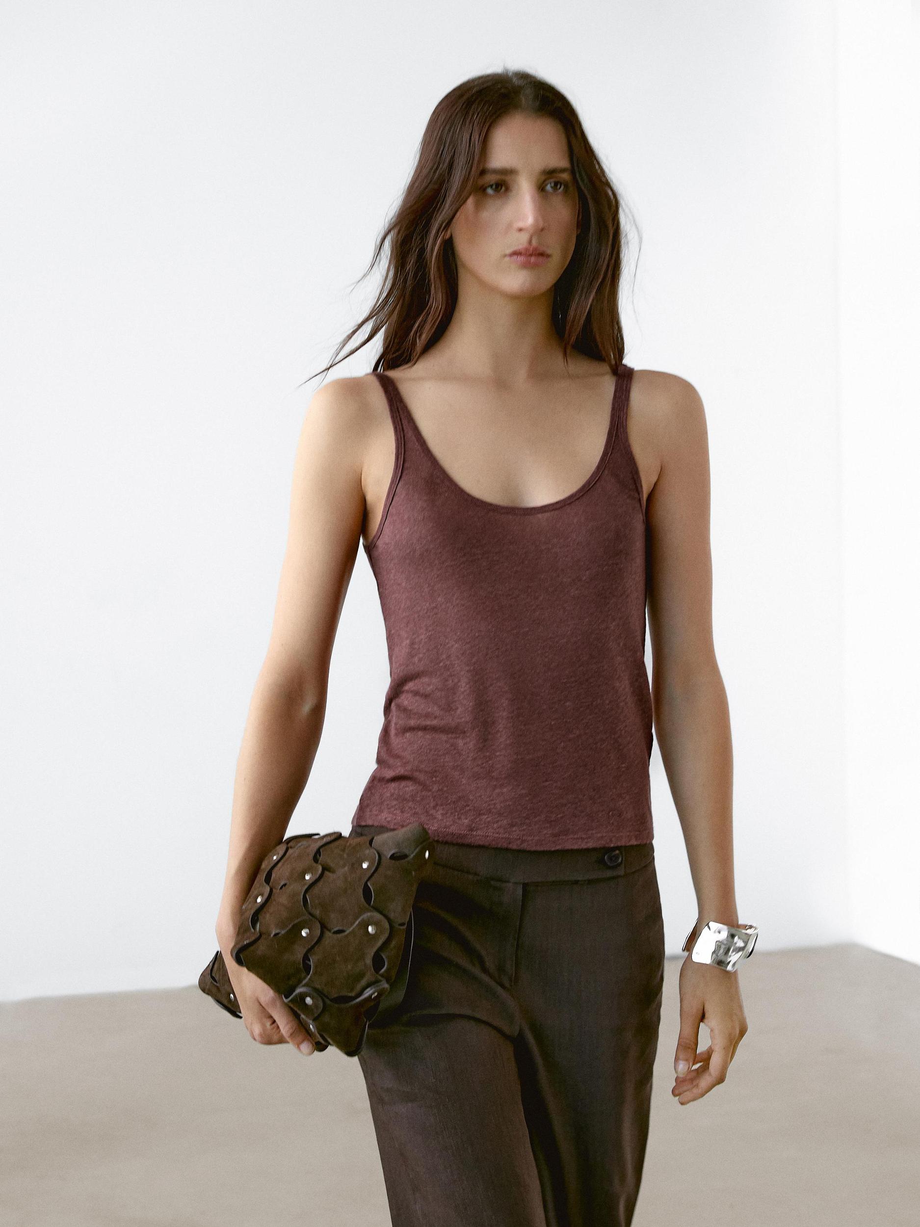 100% linen strappy top Product Image