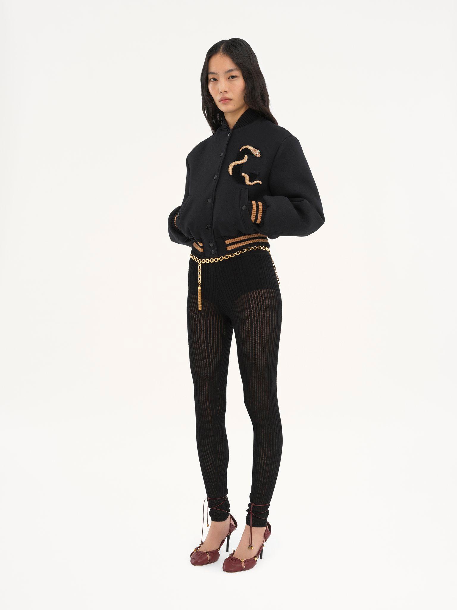 Embroidered bomber jacket in wool drill Product Image