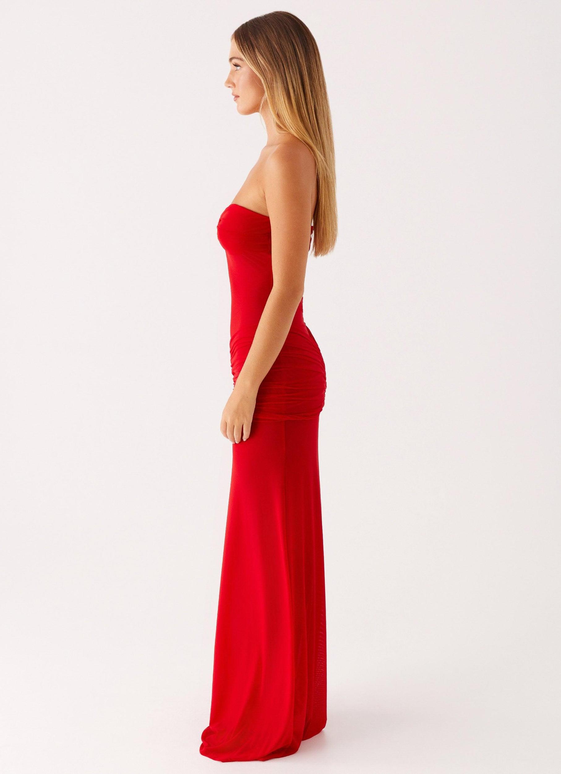 Ottilie Mesh Maxi Dress - Red Product Image