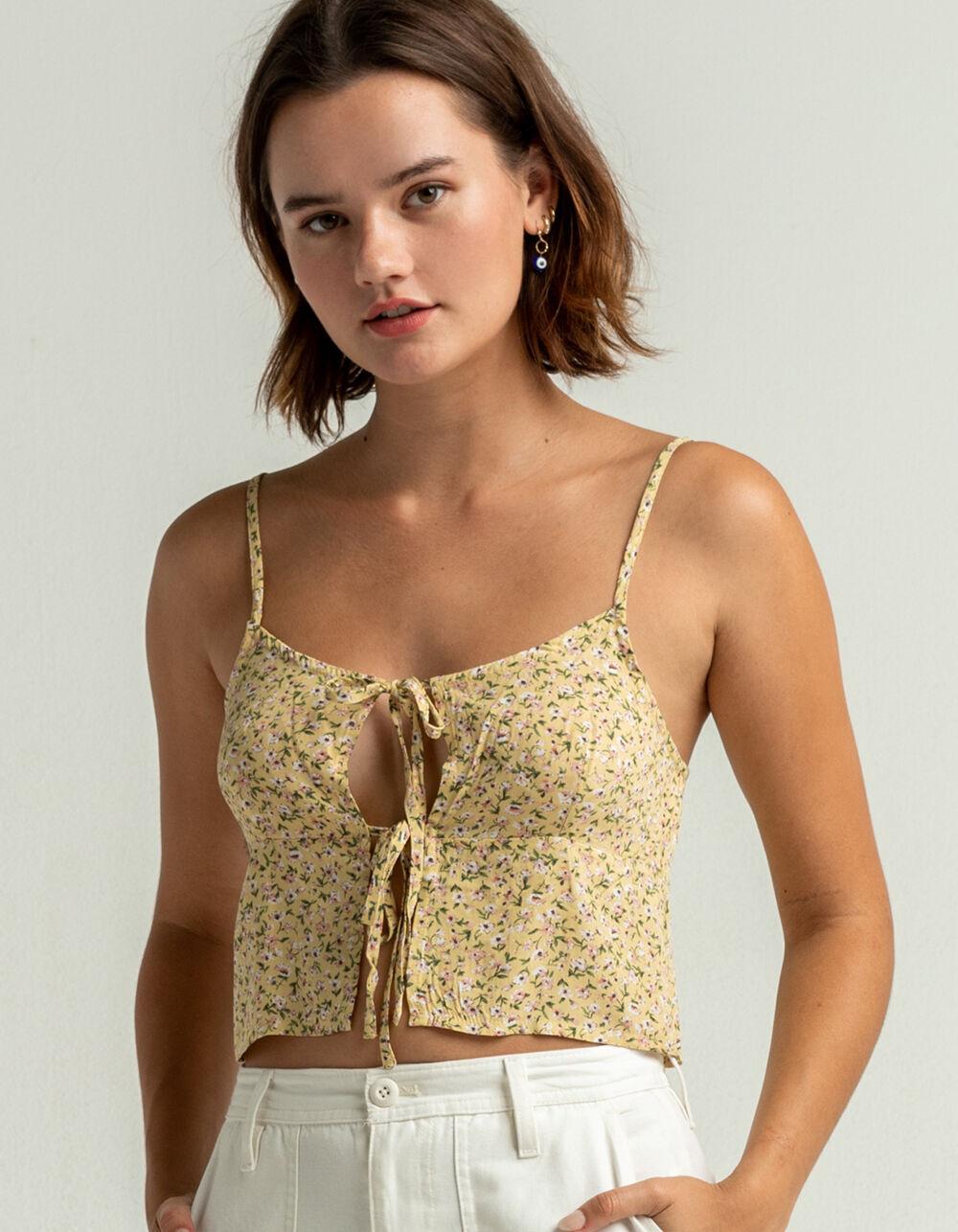 SKY AND SPARROW Floral Womens Yellow Double Tie Front Cami - YELLOW Product Image