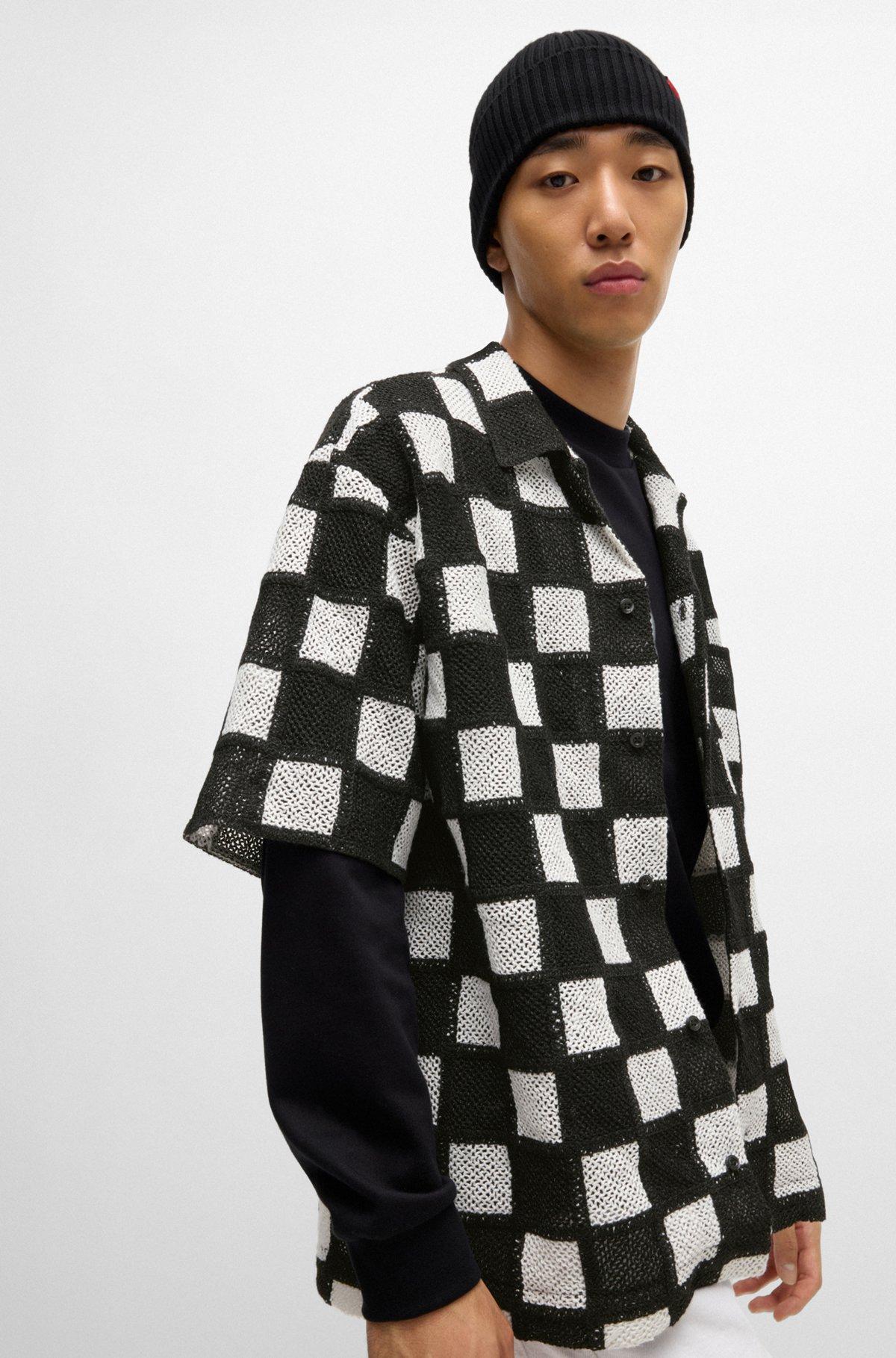 Oversize-fit shirt in check-print crochet Product Image