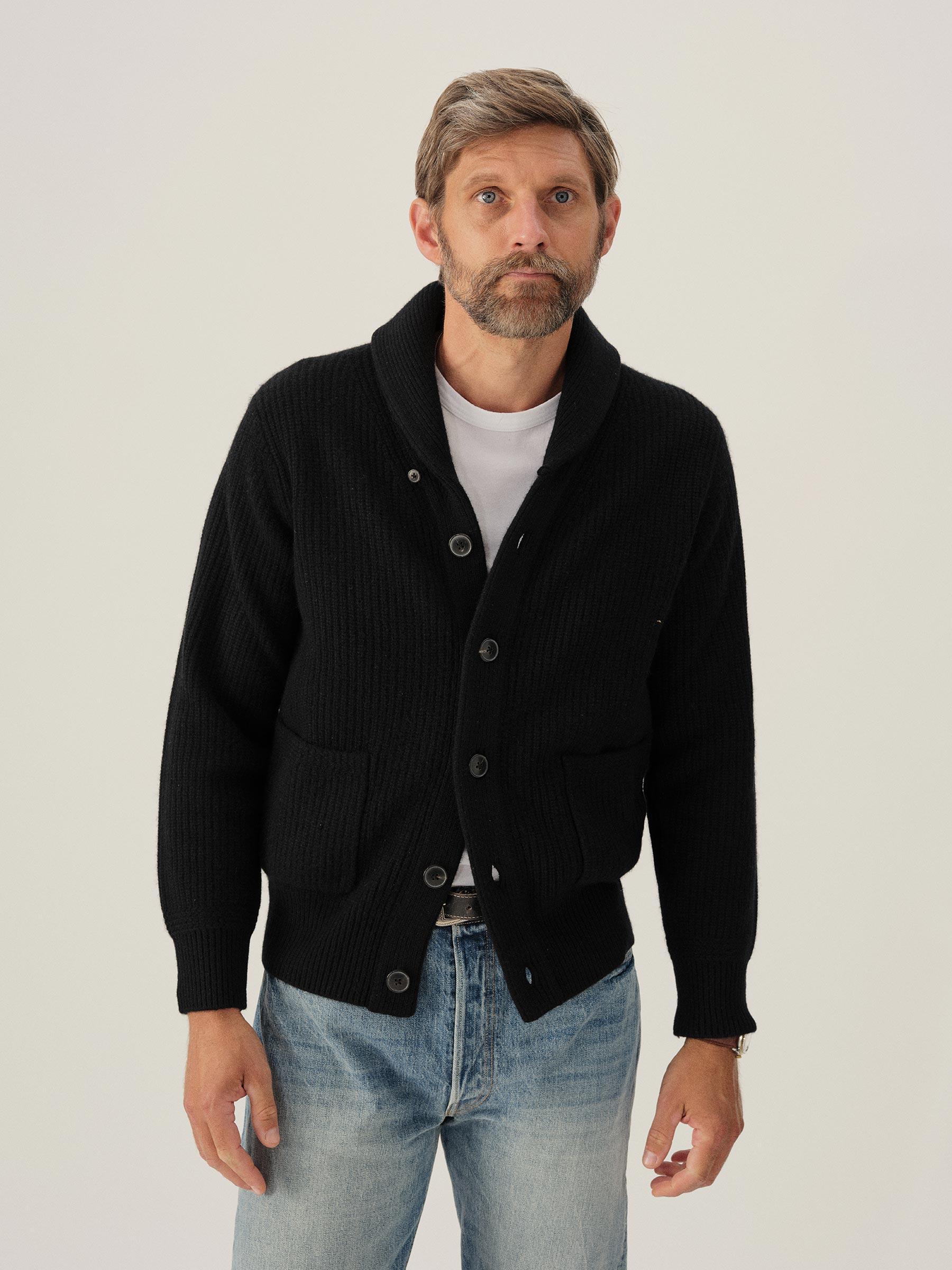 Black California Cashmere Shawl Cardigan Product Image