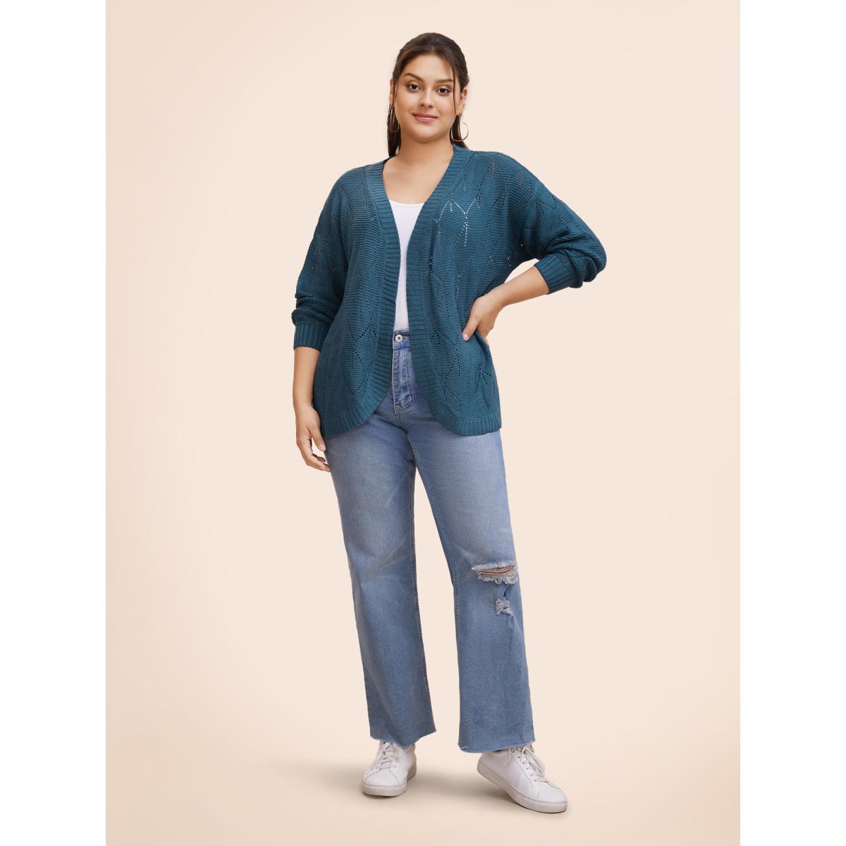 Plus Size Geometric Hollow Out Open Front Cardigan Aegean Women Leisure Loose Long Sleeve Casual Cardigans BloomChic 14-16/1X Product Image