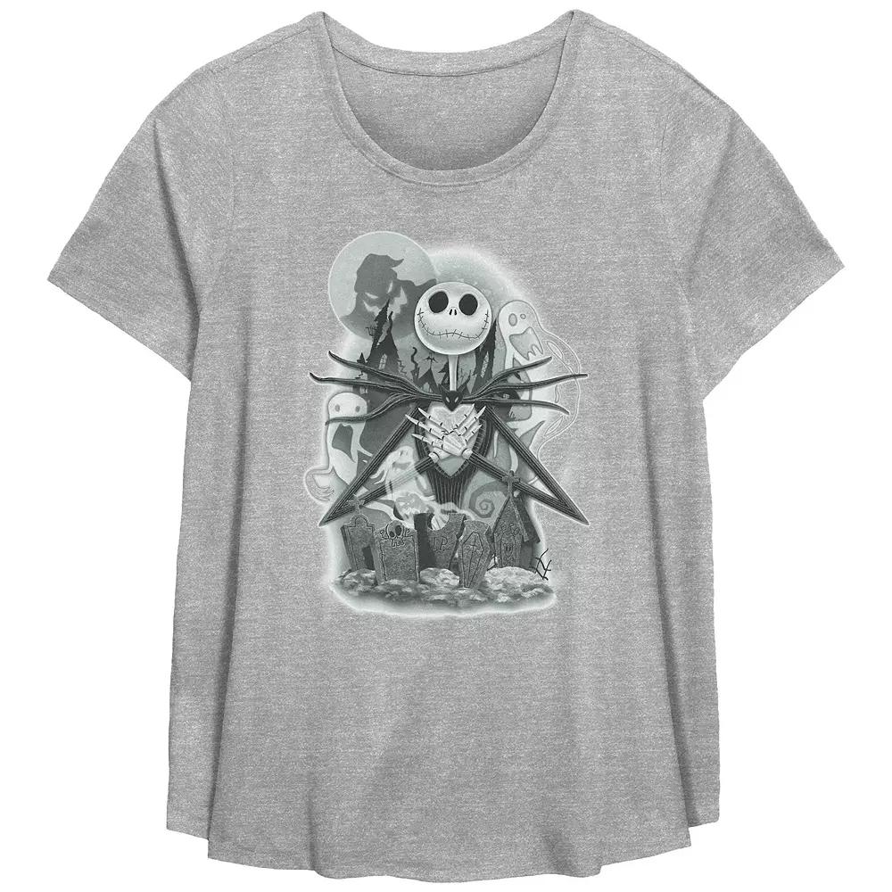 Disney's The Nightmare Before Christmas Jack Skellington Cemetery Plus Size Flowy Graphic Tee, Women's, Size: 0X, Grey Gray Product Image