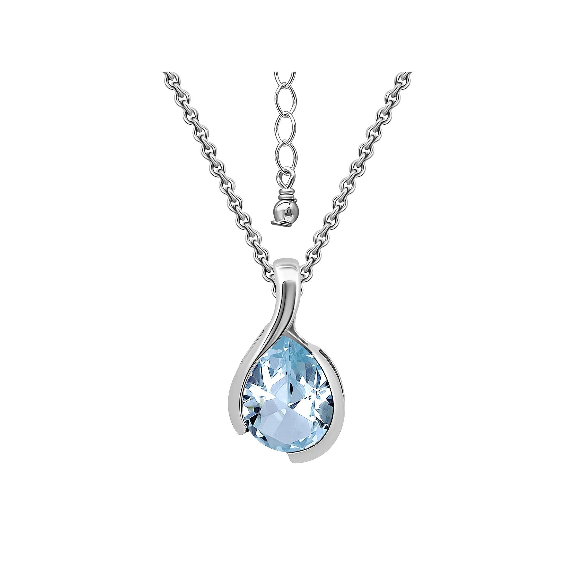 Aleure Precioso Sterling Silver Pear Shaped Gemstone Pendant Necklace, Women's, Size: 18", Silver Tone Blue Product Image