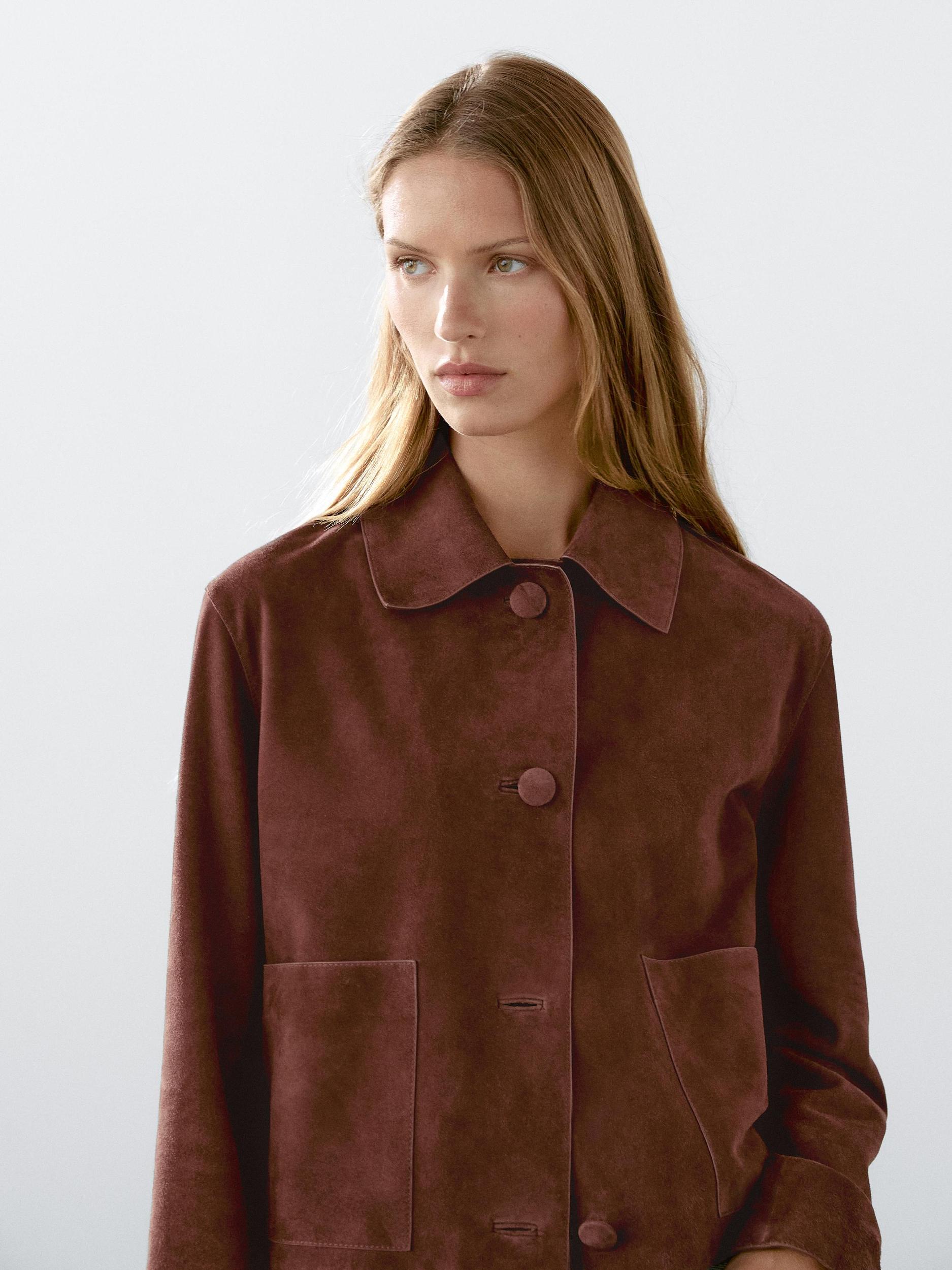 Cropped suede leather-lined jacket with buttons Product Image