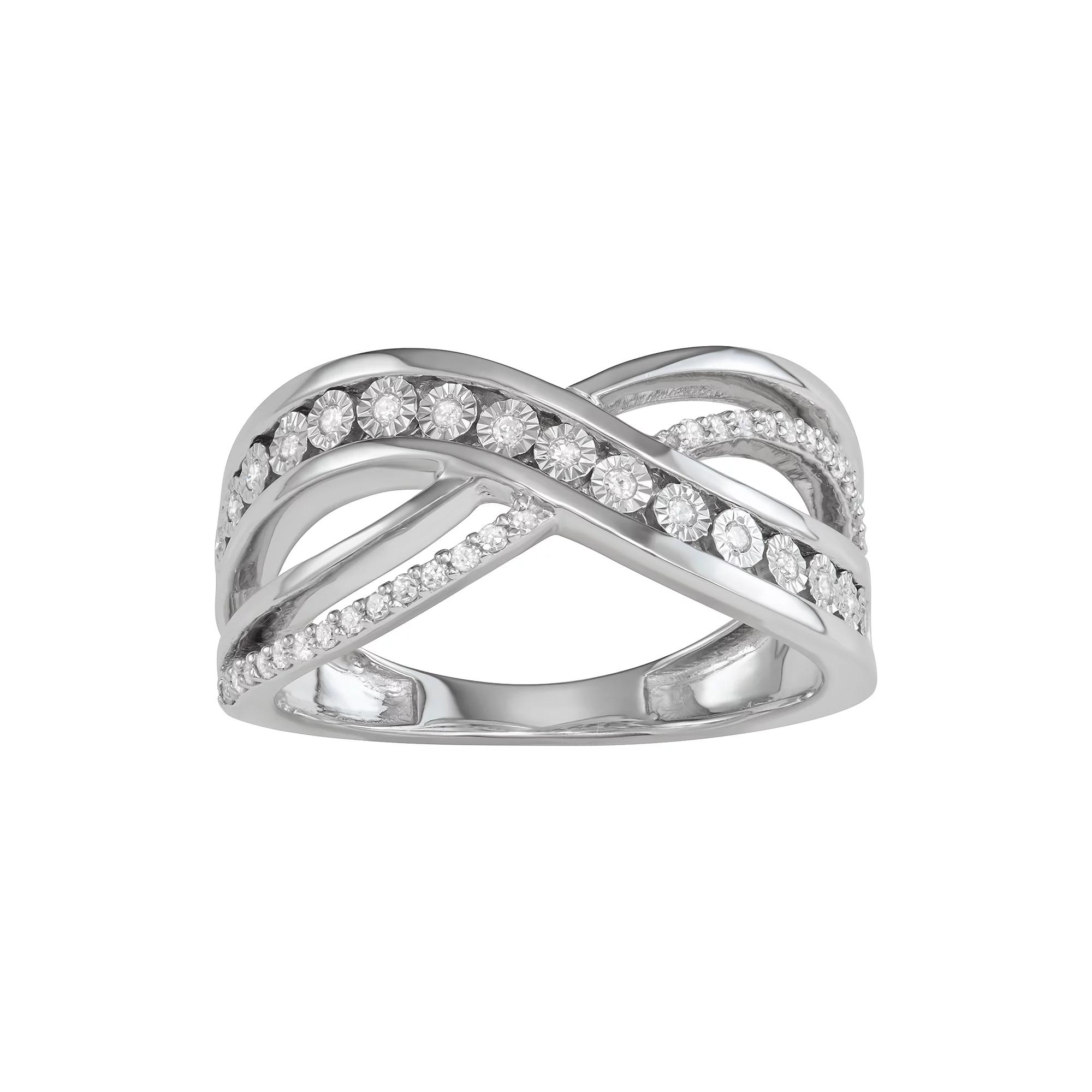 Sterling Silver 1/5 Carat T.W. Diamond Crisscross Ring, Women's, Size: 8, Silver Tone Product Image