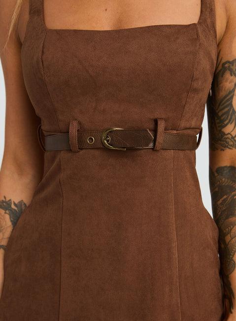 Way Back In Faux Suede Mini Dress Brown Product Image