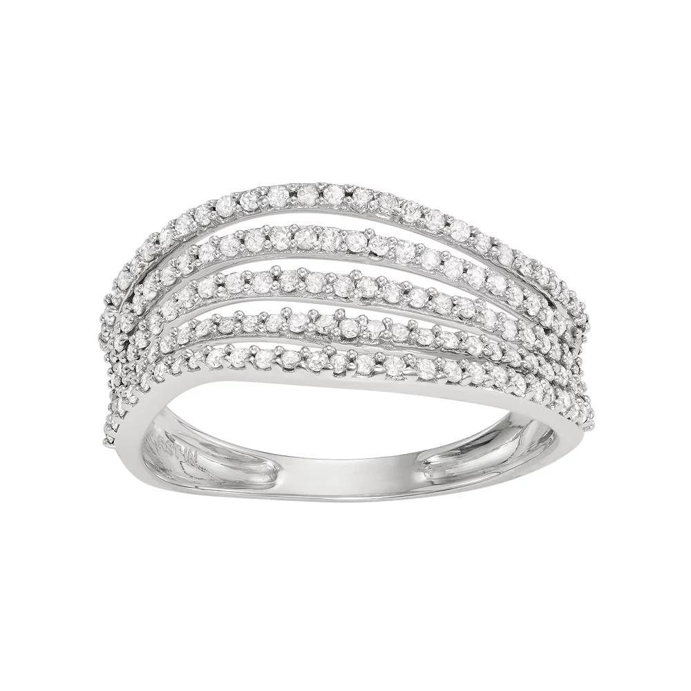 HDI 10k White Gold 1/2 Carat T.W. Diamond Multi Row Wave Ring, Women's,  Product Image