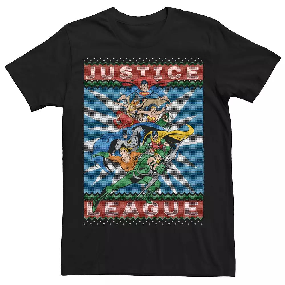 Men's DC Comics Justice League Action Pose Christmas Sweater Style Tee,  Product Image
