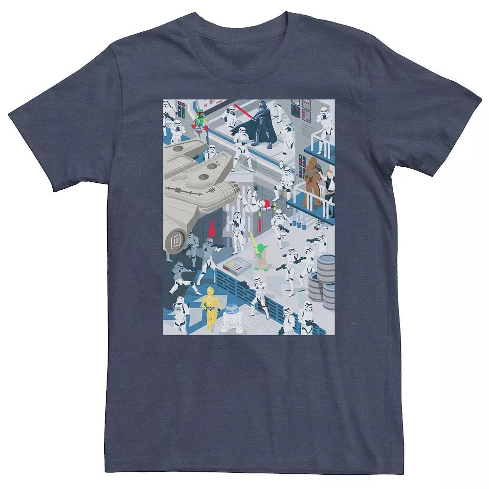 Big & Tall Star Wars Cartoon Group Battle Tee, Mens Navy Grey Product Image