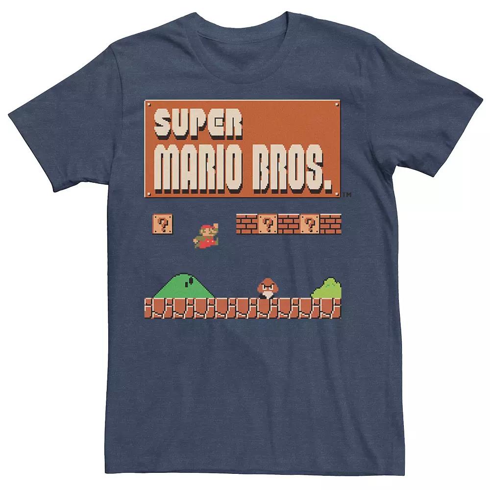 Men's Super Mario Bros Opening Screen Graphic Tee, Size: XXL, Navy Grey Product Image