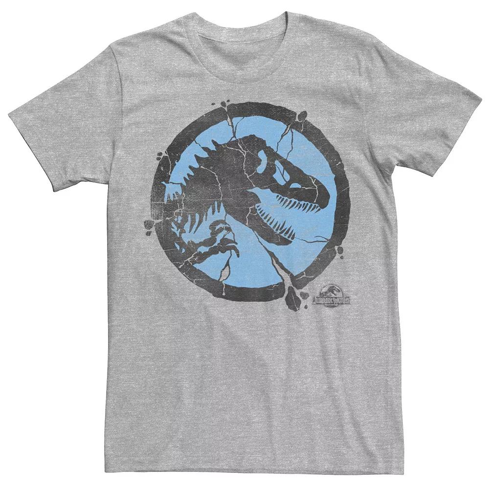 Men's Jurassic World Black and Blue Cracked Logo Tee, Size: Large, Athletic Grey Product Image