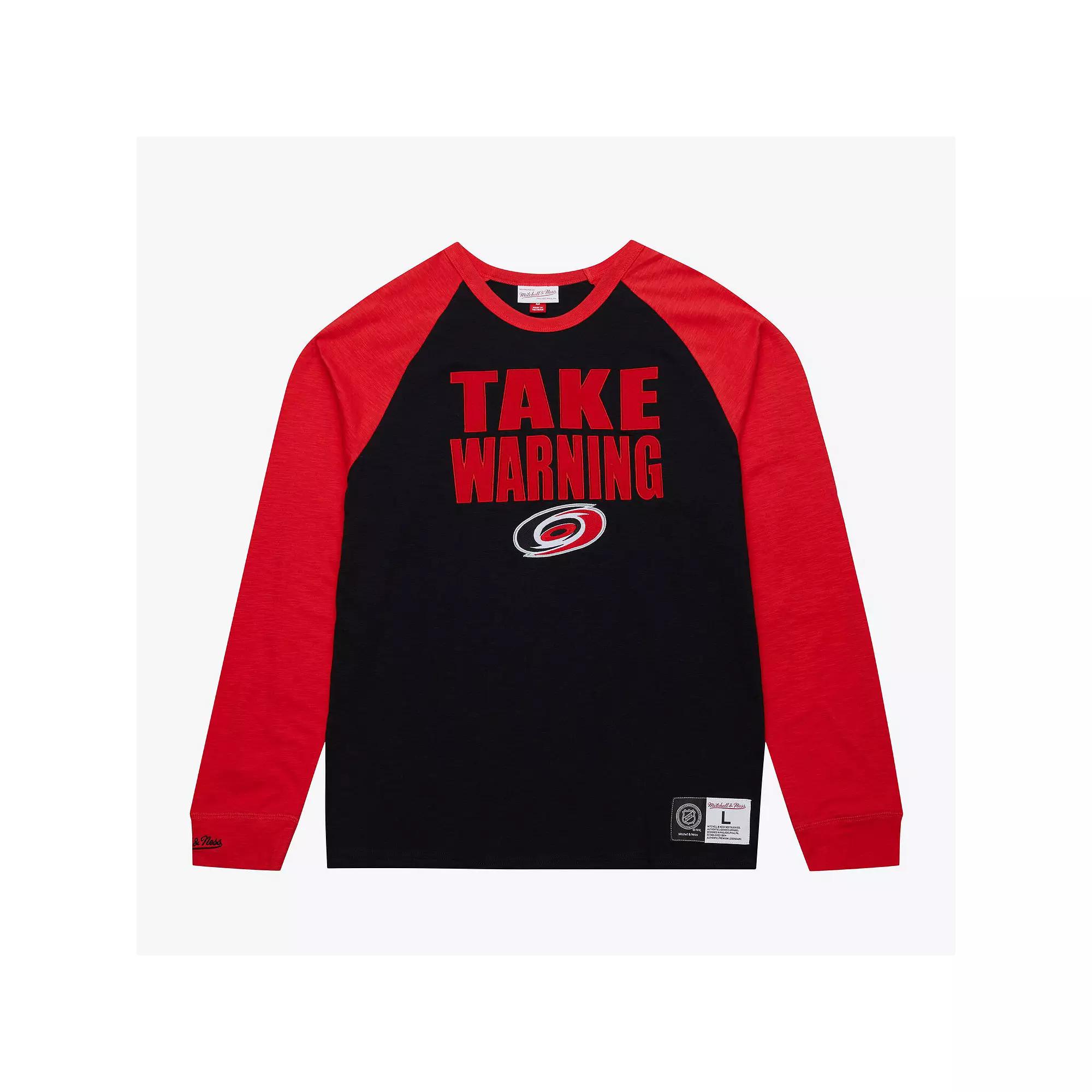 Men's Mitchell & Ness  Black/Red Carolina Hurricanes Legendary Slub Raglan Long Sleeve T-Shirt, Size: Small Product Image
