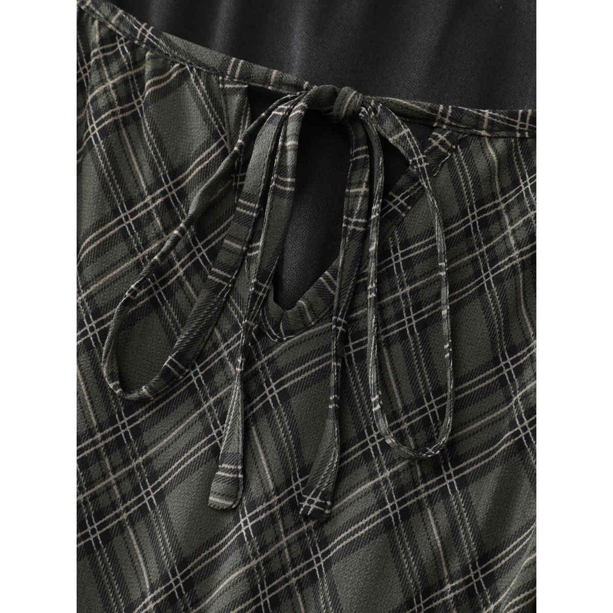 Plus Size Diamond Print Neck Tie Midi Dress DarkSlateGray Women Leisure Tie knot Round Neck Extra Long Sleeve Curvy BloomChic 26/4X Product Image