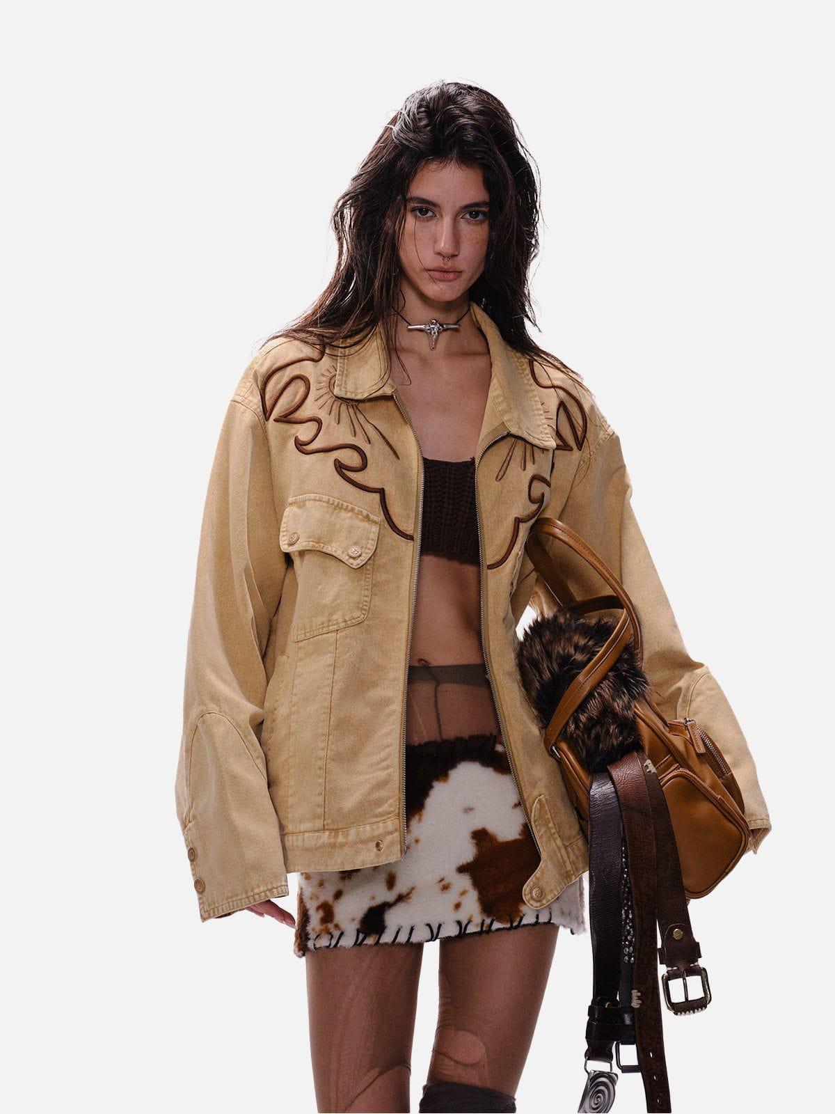 Aelfric Eden Embroidery Washed Denim Jacket Product Image