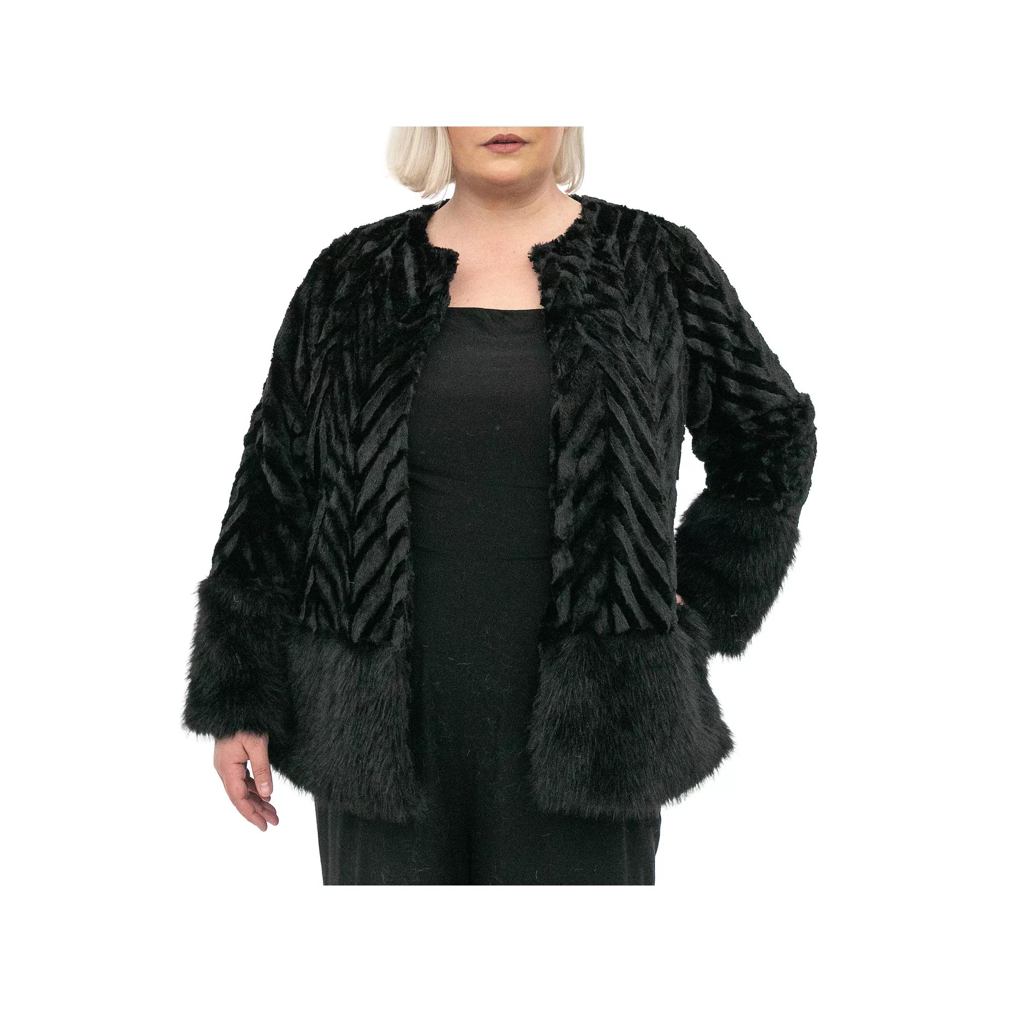 Plus Size Nina Leonard Chevron Faux-Fur Bolero, Women's, Size: 1XL, Black Product Image