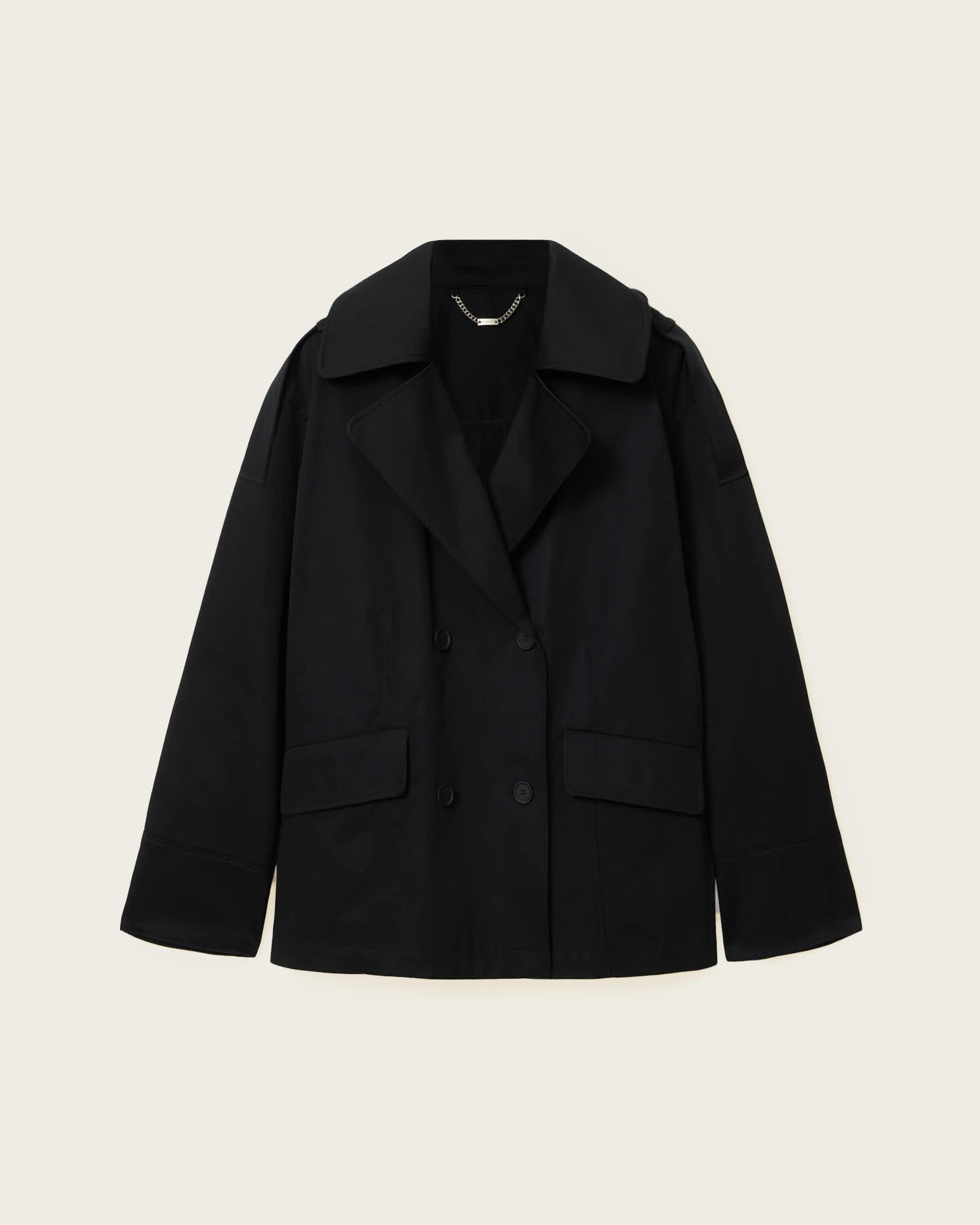 Connie Relaxed Fit Double Breasted Trench Coat Black | ALLSAINTS US Product Image