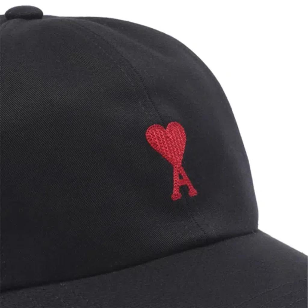 AMI ALEXANDRE MATTIUSSI Ami Paris Black And Red Cotton Ami Paris De Coeur Baseball Cap Product Image