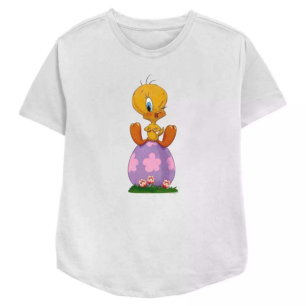 Women's Looney Tunes Tweety Bird Sitting On Easter Egg Relaxed Fit Graphic Tee,  Product Image