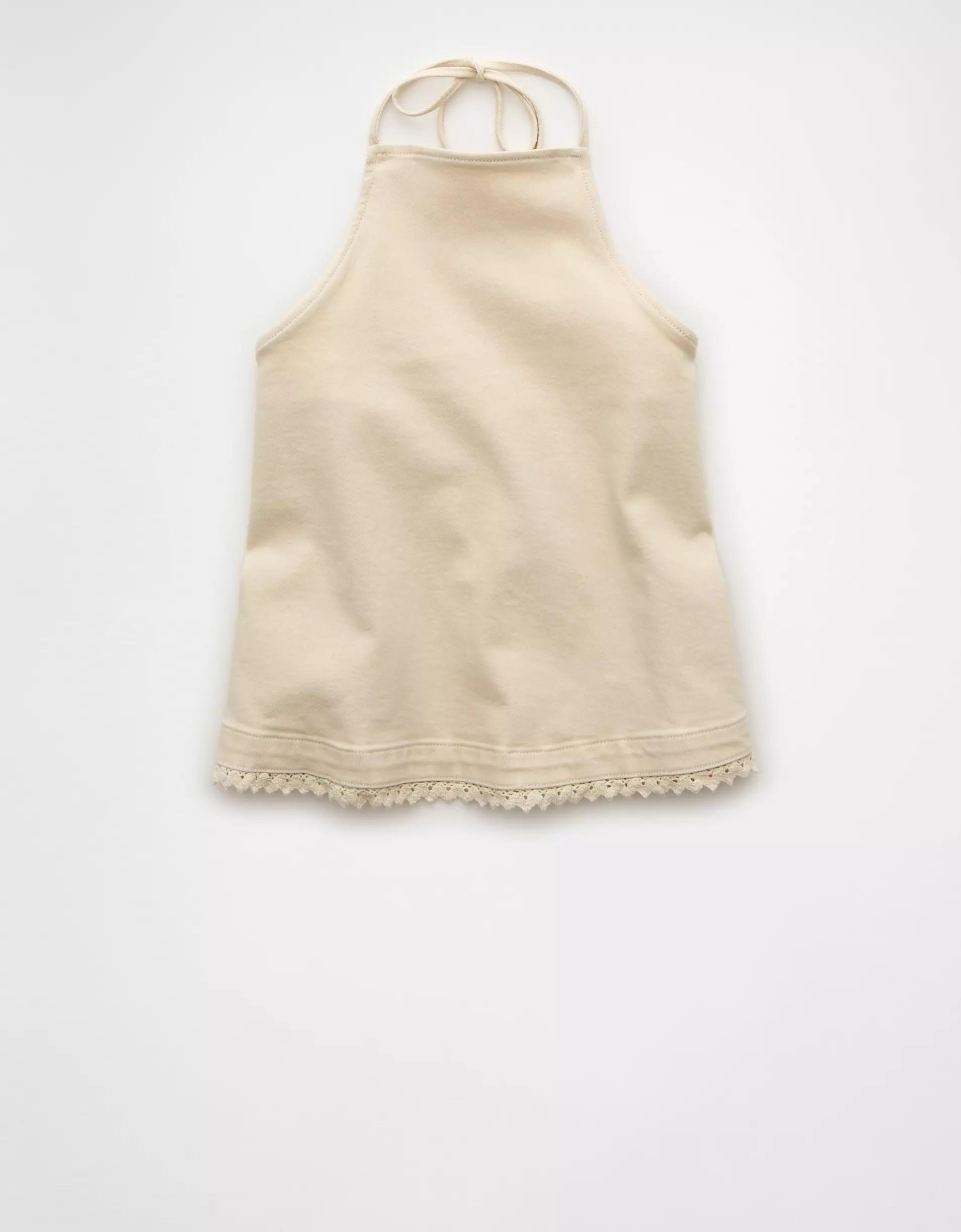 AE Denim Crochet Halter Top Product Image