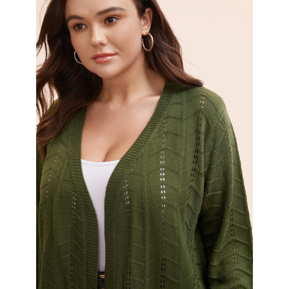 Plus Size Solid Textured Curved Hem Cardigan ArmyGreen Women Casual Loose Long Sleeve Everyday Cardigans BloomChic 14-16/1X Product Image