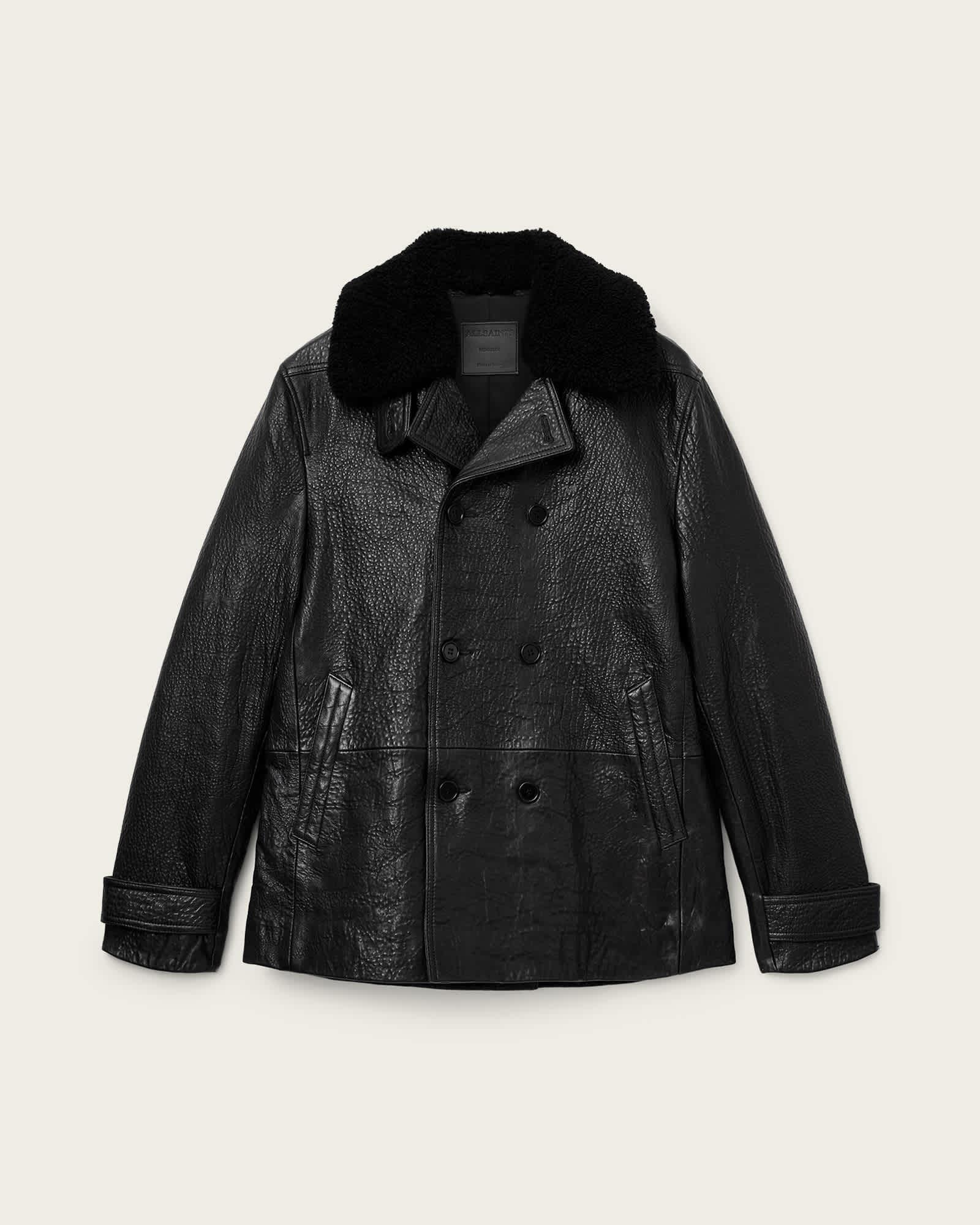 Hamlet Leather Coat Black | ALLSAINTS US Product Image